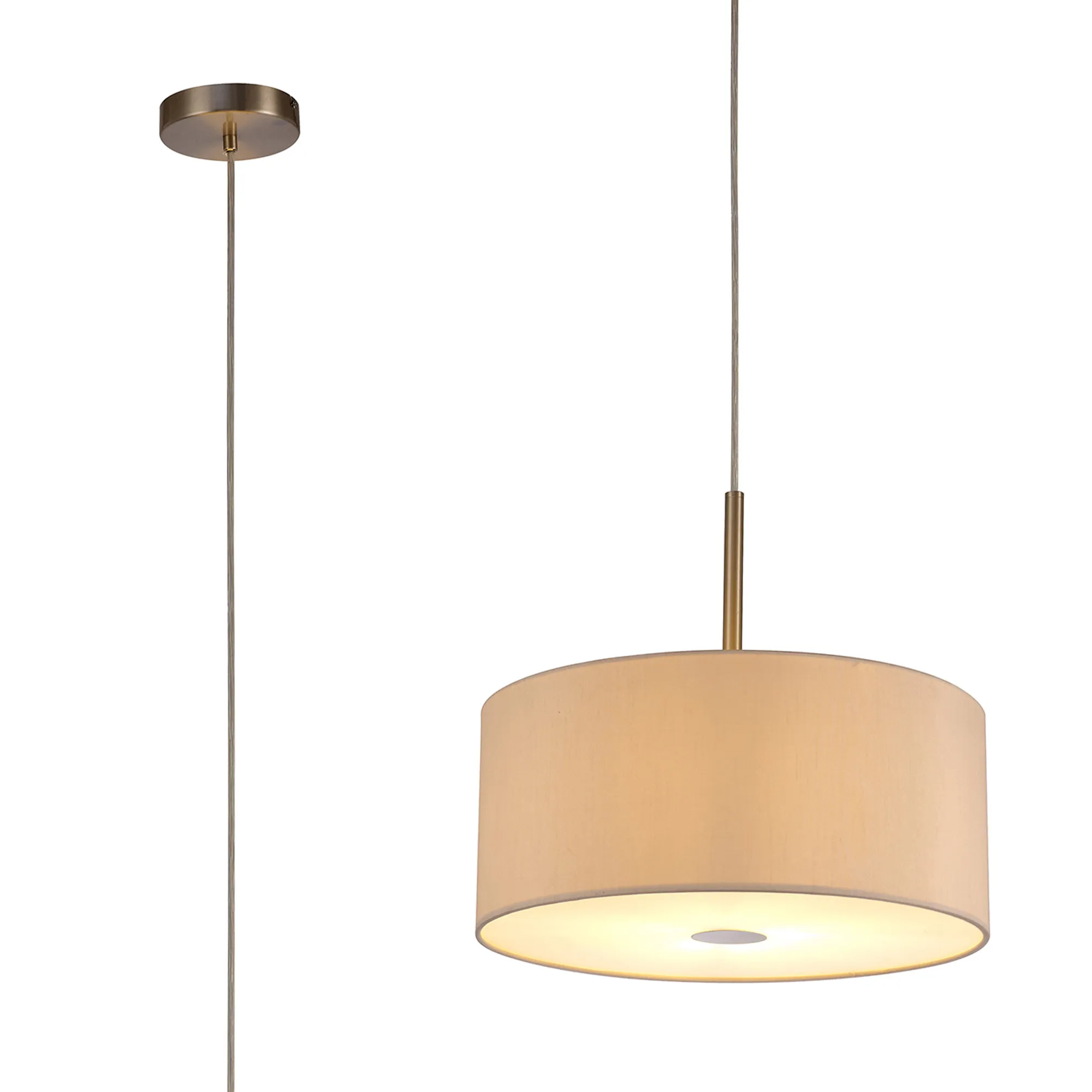 DK0296  Baymont 40cm Pendant 1 Light Satin Nickel, Nude Beige/Moonlight, Frosted Diffuser